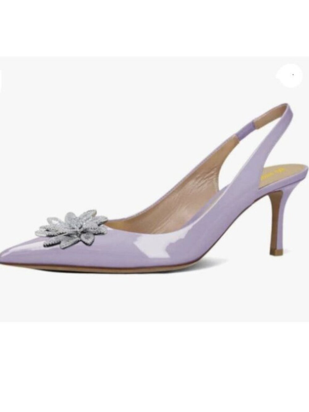Women Rhinestone Pointy Toe Slingback Slim Mid High Heels Slip On Shoes  Purple